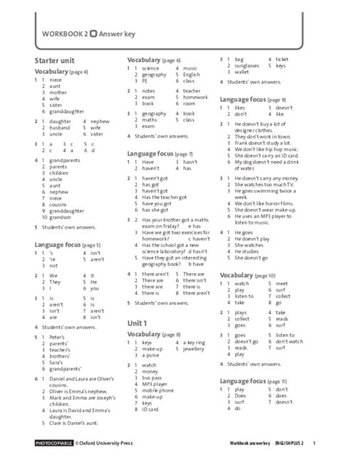 English Plus 2 Workbook Answer Key Reader