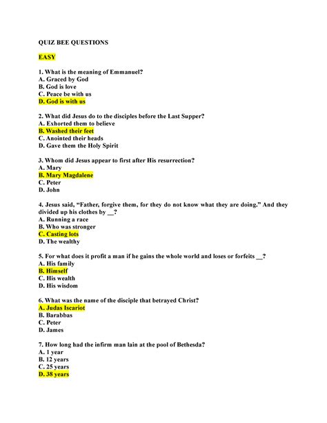 English Quiz Bee Questions With Answers PDF