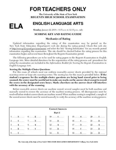 English Regents Answer Sheet Reader