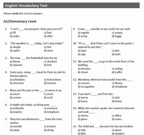 English Tests With Answers Pdf PDF