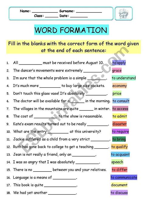 English Word Formation Exercises And Answers Doc