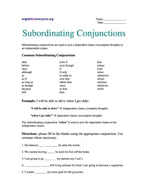 Englishforeveryone Org Subordinating Conjunctions Answers Reader