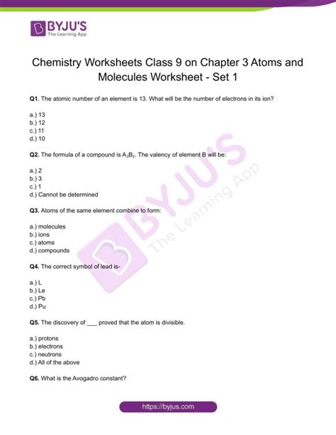 Enhance Your Understanding of Atoms and Molecules with our Comprehensive MCQ Set for Class 9