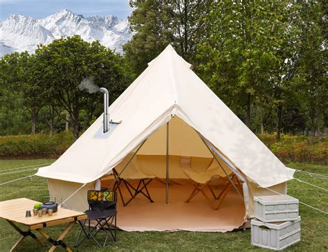 Enjoy Cozy Warmth Under a Canvas Bell Tent with Stove Jack
