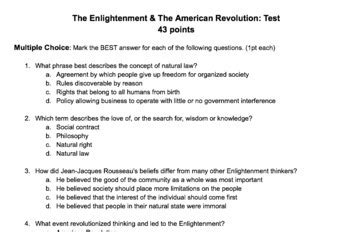 Enlightenment American Revolution Test Answers Doc