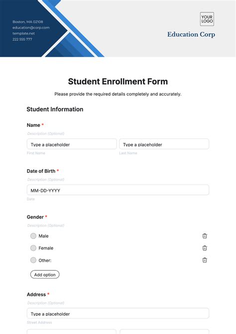 Enrollment Form Template