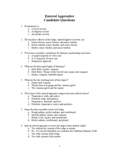 Entered Apprentice Degree Questions And Answers Doc