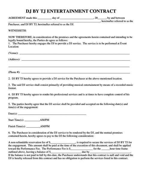 Entertainment Contract Template