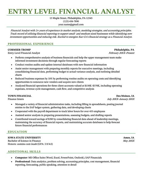 Entry-Level Financial Analyst Resume Example