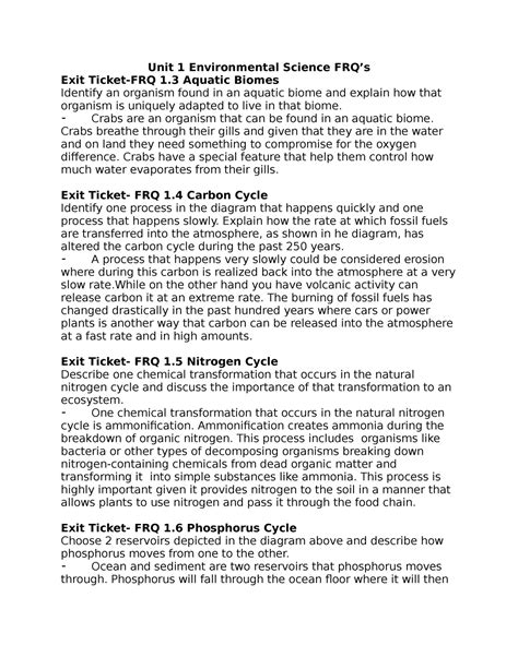 Environmental Science FRQ Unit 1: Exploring the Intricacies of Our Planet