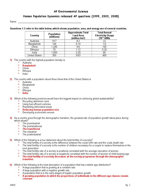 Environmental Science Human Population Test Answers Key Reader