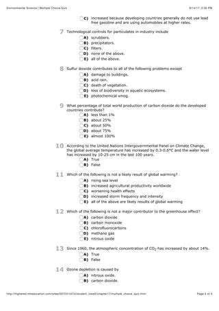 Environmental Science Multiple Choice Answers Quizlet Kindle Editon