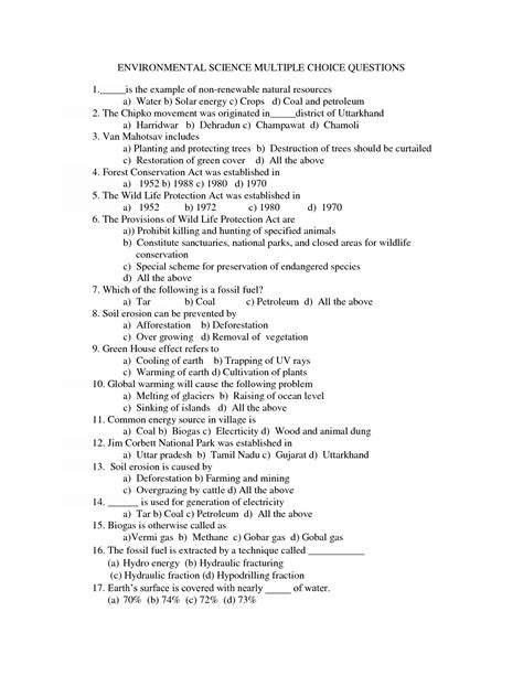 Environmental Science Multiple Choice Questions With Answers Pdf Doc