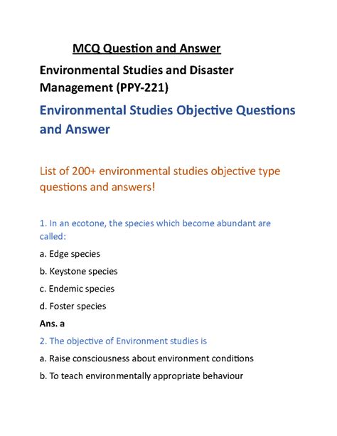 Environmental Science Objective Questions And Answers PDF