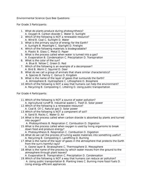 Environmental Science Quiz And Answers PDF