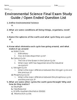 Environmental Science Spring Final Exam Answers Doc