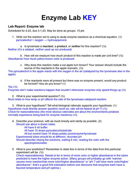 Enzyme Lab Report Answers Epub