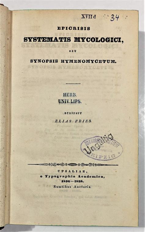 Epicrisis Systematis Mycologici Seu Synopsis Hymenomycetum Reprint PDF