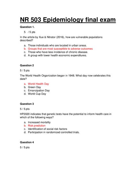 Epidemiology Final Exams Questions And Answers Doc