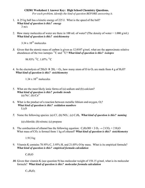 Episode 301 Chemistry Quiz Answer Key PDF