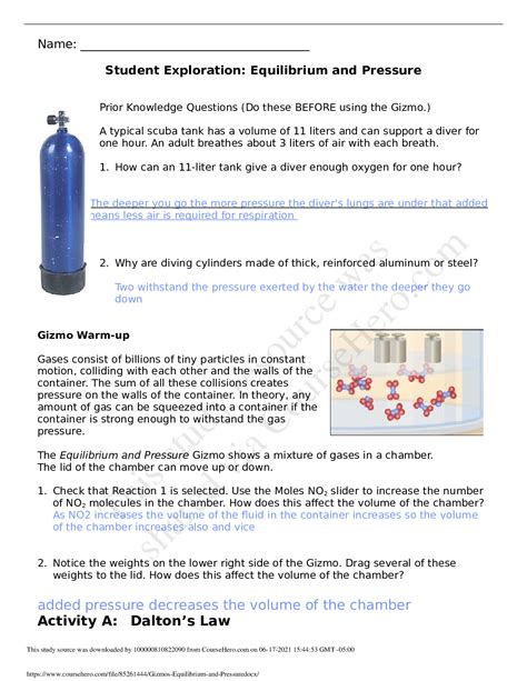 Equilibrium And Pressure Gizmo Answers Reader