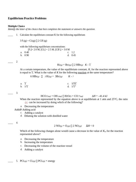 Equilibrium Ap Test Practice Problems Answers Epub