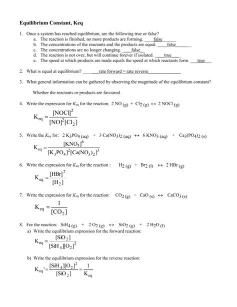 Equilibrium Worksheet With Answers Reader