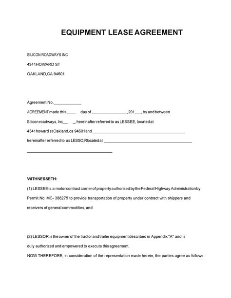 Equipment Lease Template