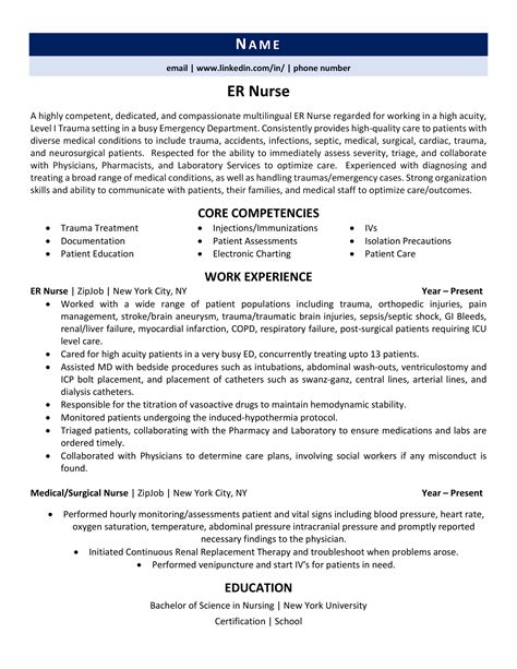 Er Nurse Resume Template