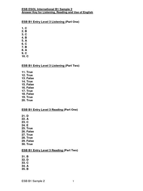 Esb B1 Answers PDF