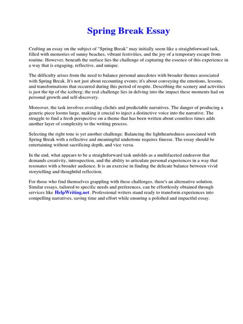 Essay on Spring Break: A Time for Relaxation, Adventure, and Renewal