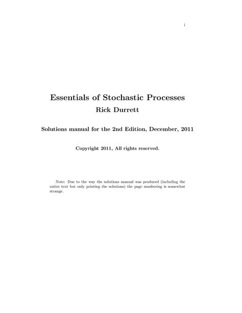 Essentials Of Stochastic Processes Solutions Manual Students PDF