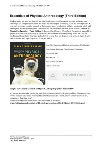 Essentials of Physical Anthropology Third Edition Epub