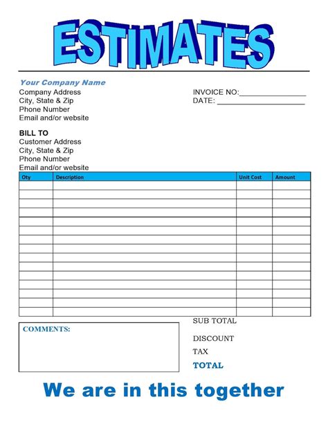 Estimate Sheet Template