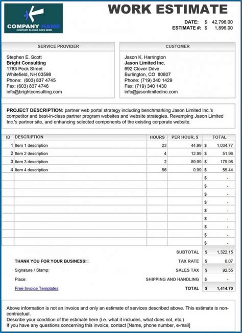 Estimate Template For Contractor