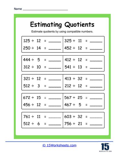 Estimating Quotients Answers PDF