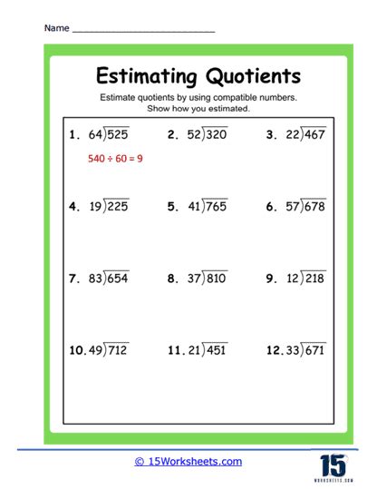 Estimating Quotients Answers PDF