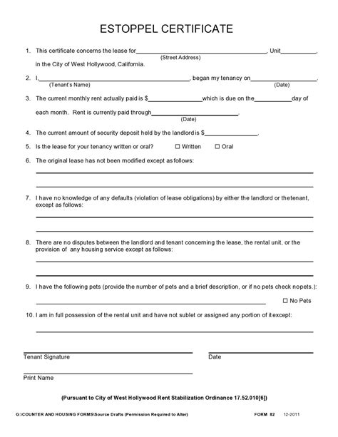 Estoppel Certificate Template
