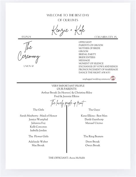 Etsy Wedding Program Template