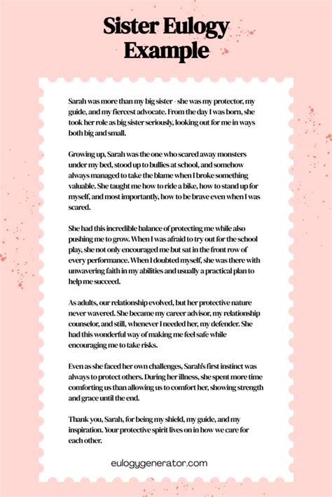 Eulogy Template For Sister