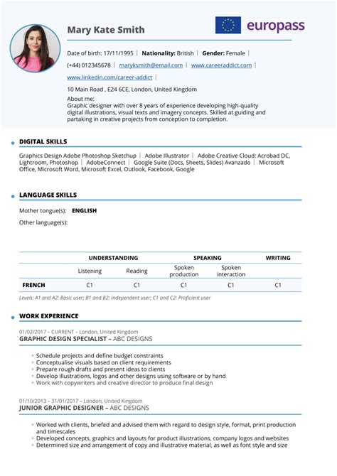 Europass Cv English Template