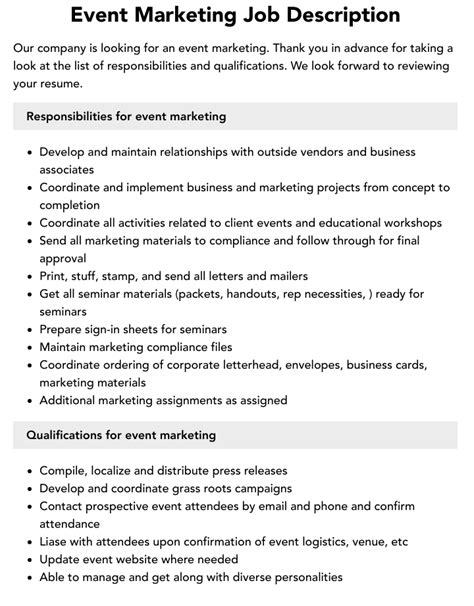 Event Marketer Job Description