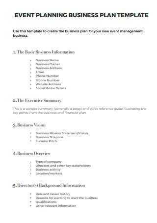 Event Planning Business Plan Template