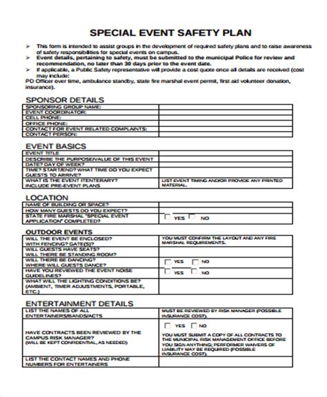 Event Safety Plan Template