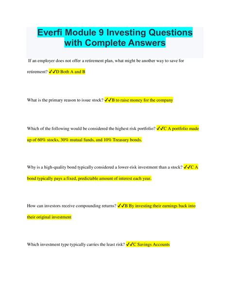 Everfi Answers Investing Module PDF