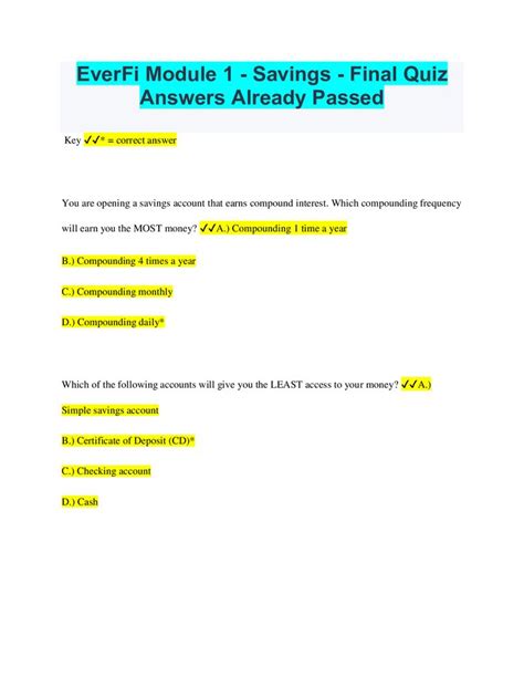 Everfi Savings Post Assessment Answers Reader