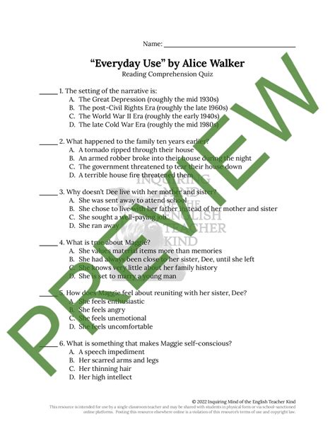 Everyday Use By Alice Walker Answer Key Reader