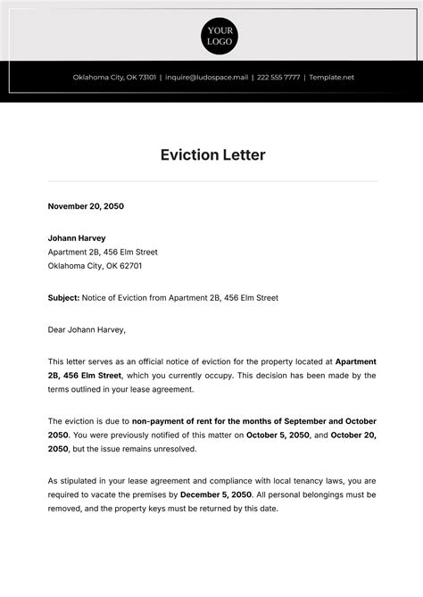 Eviction Letter Template Free