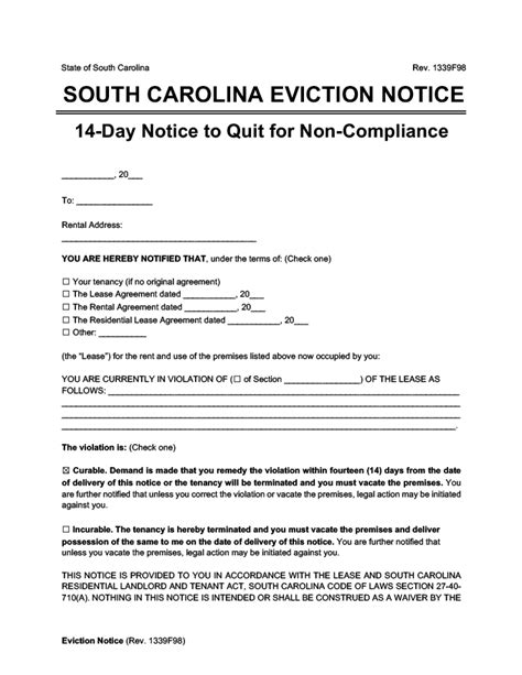Eviction Notice Template Sc