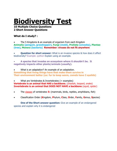 Evolution And Biodiversity Multiple Choice With Answers Doc